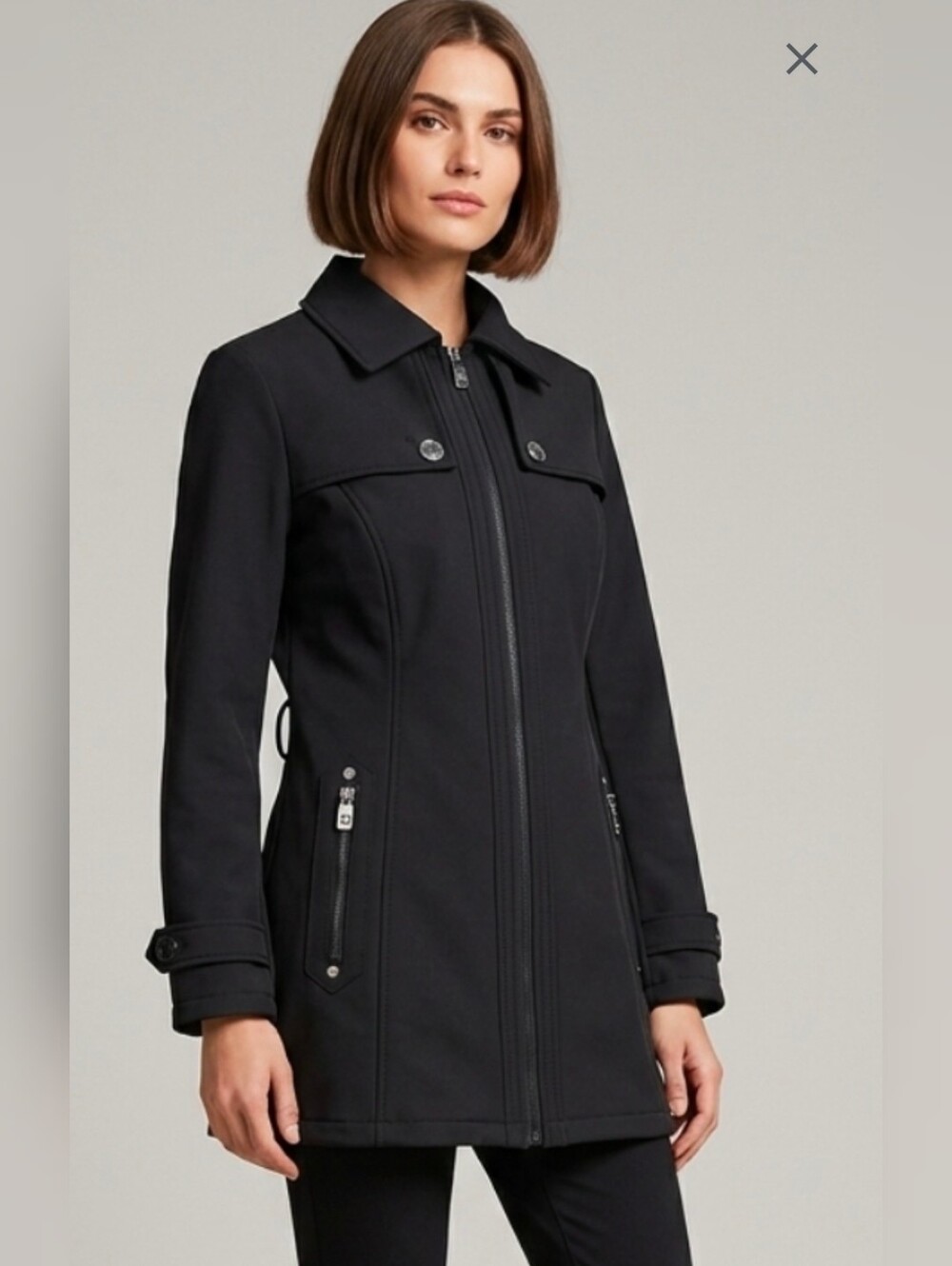 MICHAEL Michael Kors Black Softshell Trench Coat Jacket Size S Thick Lined